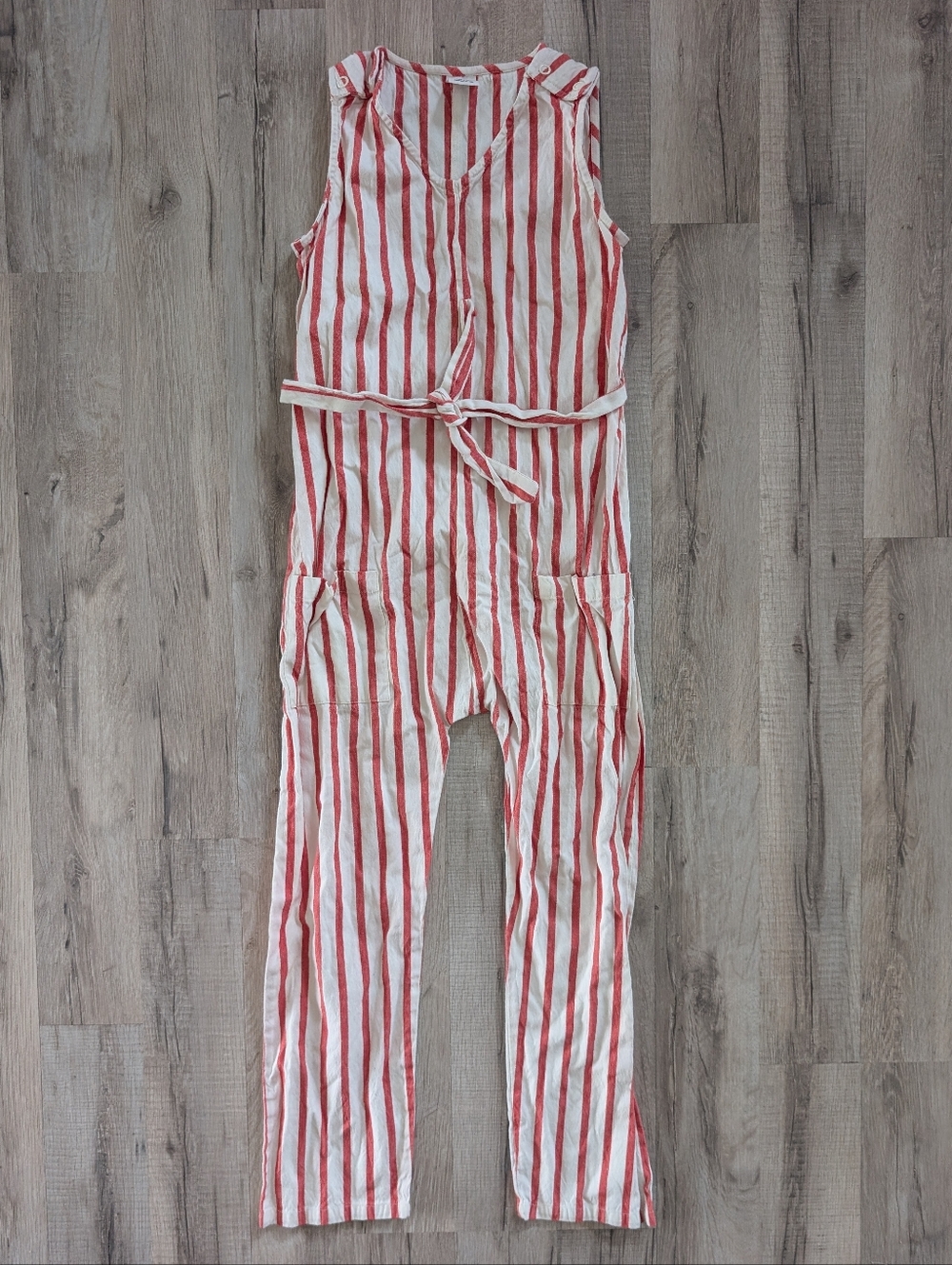 stem Red & White Striped Sleeveless Jumpsuit with Tie Waist, 8Y (V8)